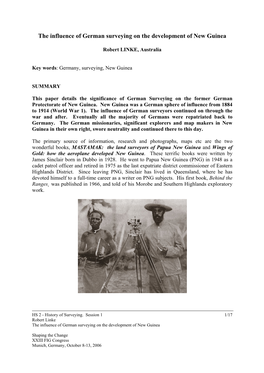 The Influence of German Surveying on the Development of New Guinea