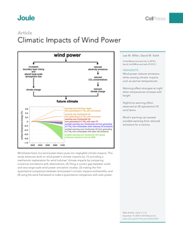 Climatic Impacts of Wind Power