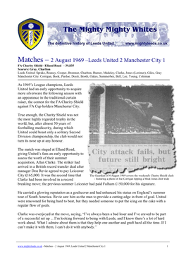 Matches – 2 August 1969 –Leeds United 2 Manchester City 1