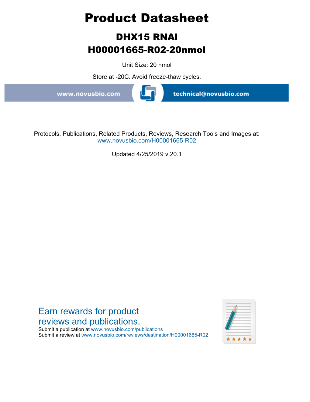 Product Datasheet DHX15 Rnai H00001665