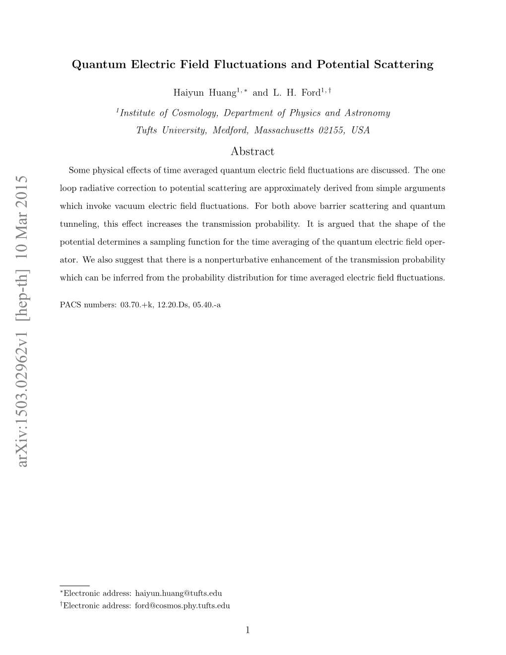 Quantum Electric Field Fluctuations and Potential Scattering