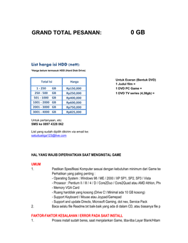 Grand Total Pesanan: 0 Gb