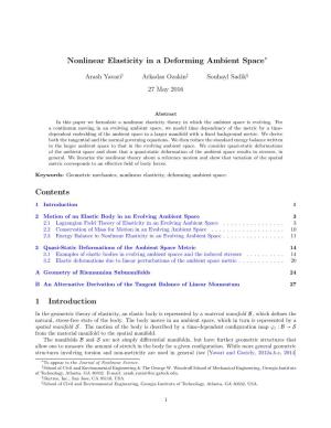 Nonlinear Elasticity in a Deforming Ambient Space Contents 1