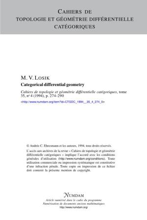 Categorical Differential Geometry Cahiers De Topologie Et Géométrie Différentielle Catégoriques, Tome 35, No 4 (1994), P