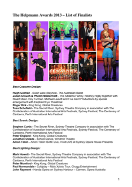 The Helpmann Awards 2013 – List of Finalists