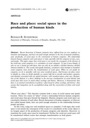 Race and Place: Social Space in the Production of Human Kinds