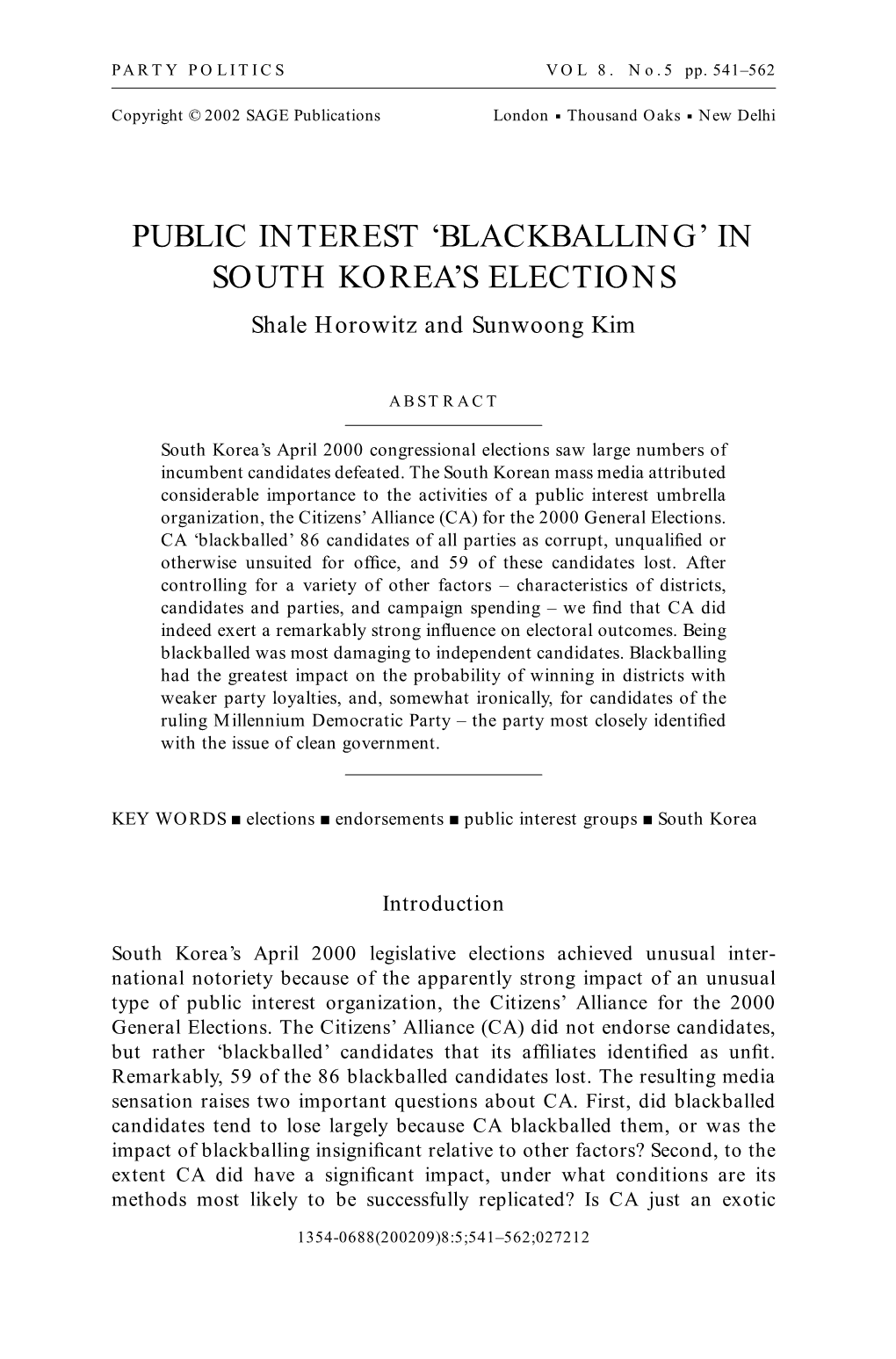 Public Interest 'Blackballing' in South Korea's Elections