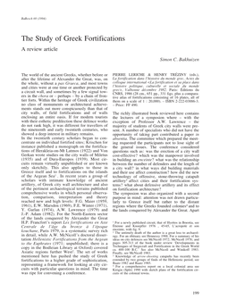 The Study of Greek Fortifications a Review Article