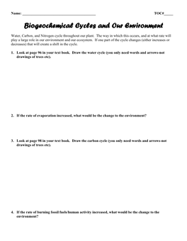 Biogeochemical Cycles and Our Environment