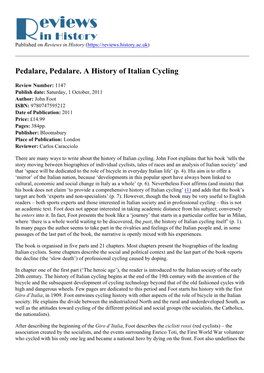 Pedalare, Pedalare. a History of Italian Cycling