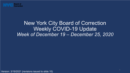 Board of Correction Weekly COVID-19 Update Week of December 19 – December 25, 2020