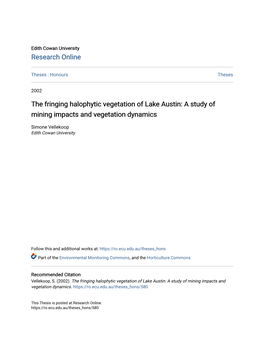 The Fringing Halophytic Vegetation of Lake Austin: a Study of Mining Impacts and Vegetation Dynamics