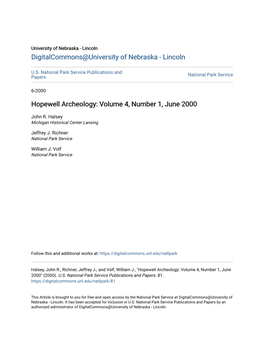 Hopewell Archeology: Volume 4, Number 1, June 2000
