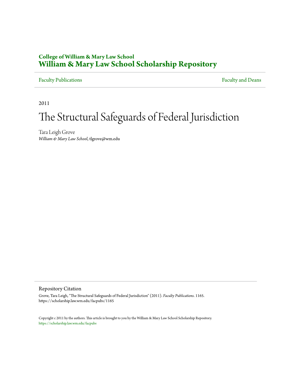 The Structural Safeguards of Federal Jurisdiction