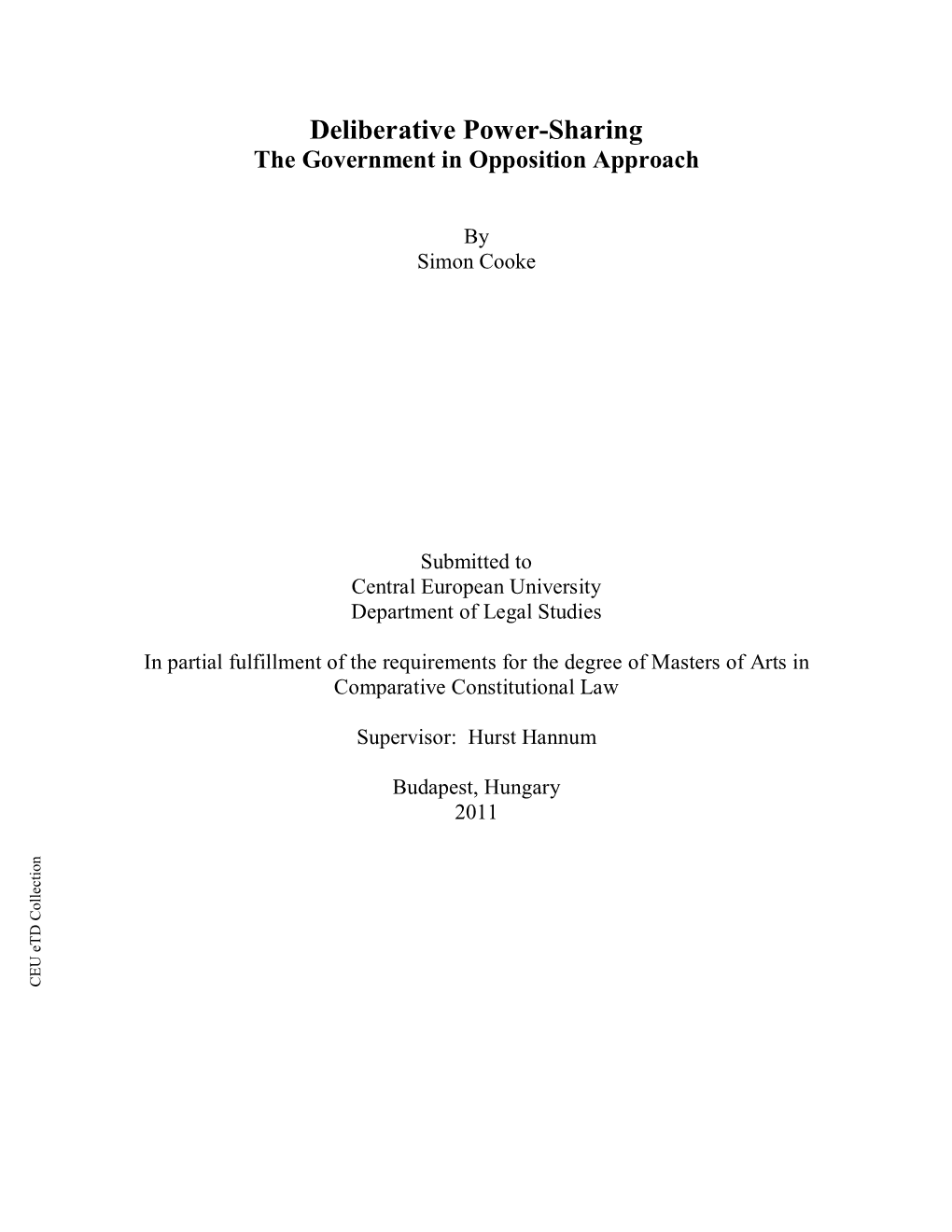 Deliberative Power-Sharing: the Government in Opposition Approach