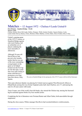 Matches – 12 August 1972 – Chelsea 4 Leeds United 0