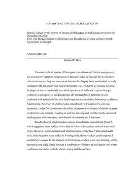 The Biogeochemistry of Nitrogen and Phosphorus Cycling in Native Shrub Ecosystems in Senegal