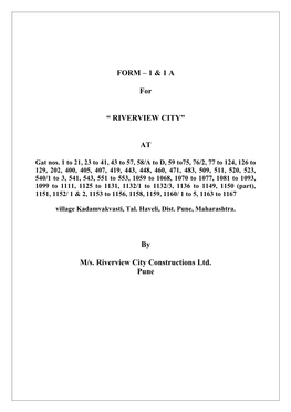 FORM – 1 & 1 a for “ RIVERVIEW CITY”