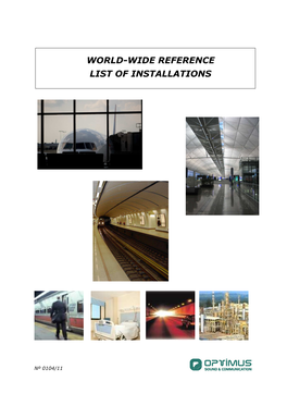 Worldwide Reference List of Installations 010411