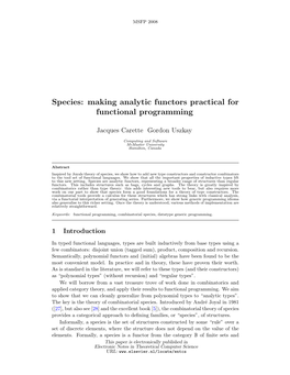 Species: Making Analytic Functors Practical for Functional Programming