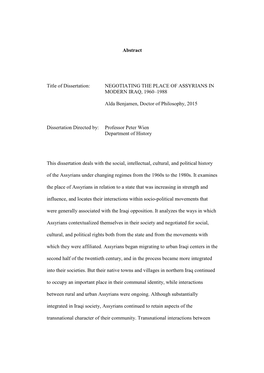 Abstract Title of Dissertation: NEGOTIATING the PLACE OF