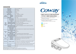 User's Manual for Woongjin ' 'Bidet Ba08-Ar/Ae