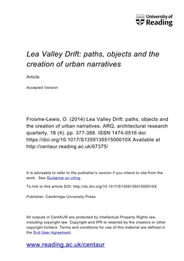 Lea Valley Drift: Paths, Objects and the Creation of Urban Narratives