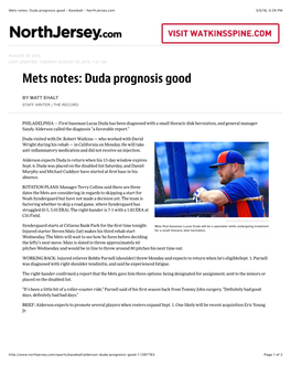 Mets Notes: Duda Prognosis Good - Baseball - Northjersey.Com 3/5/16, 5:29 PM