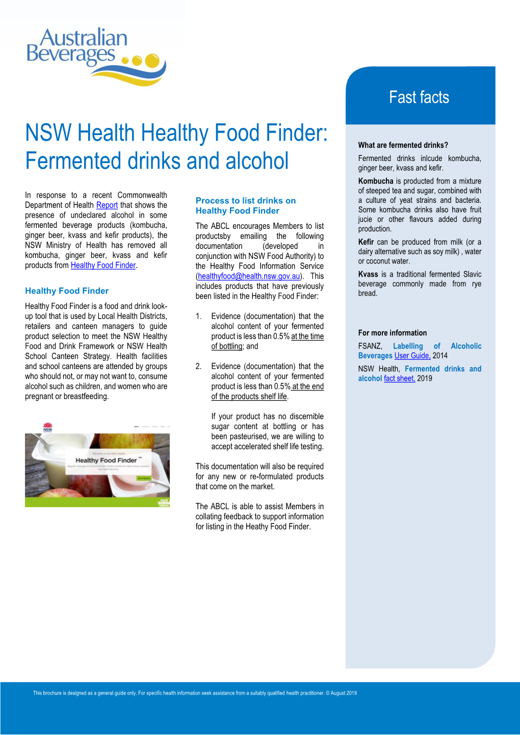 NSW Health Healthy Food Finder: What Are Fermented Drinks? Fermented Drinks Inlcude Kombucha, Fermented Drinks and Alcohol Ginger Beer, Kvass and Kefir