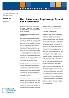 Marokkos Neue Regierung: Primat Der Kontinuität