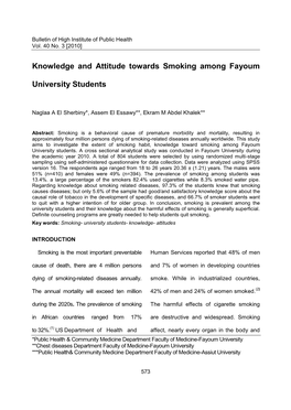 Knowledge and Attitude Towards Smoking Among Fayoum