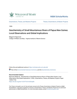 Geochemistry of Small Mountainous Rivers of Papua New Guinea: Local Observations and Global Implications