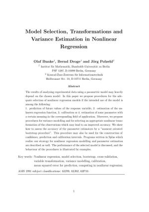 Model Selection, Transformations and Variance Estimation in Nonlinear Regression