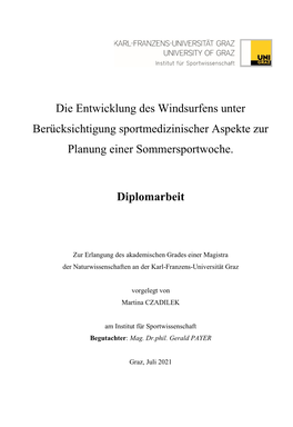 Die Entwicklung Des Windsurfens Unter Berücksichtigung Sportmedizinischer Aspekte Zur