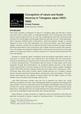 Conceptions of Nature and Feudal Hierarchy in Tokugawa Japan (1603-1868)