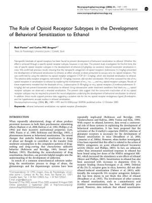 The Role of Opioid Receptor Subtypes in the Development of Behavioral Sensitization to Ethanol