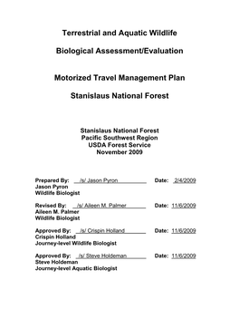 Terrestrial and Aquatic Wildlife Biological Assessment/Evaluation