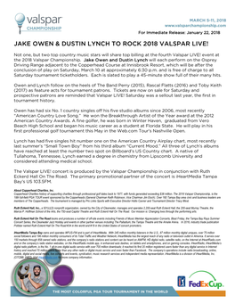 Jake Owen & Dustin Lynch to Rock 2018 Valspar Live!