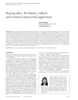 Staying Alive: Evolution, Culture, and Women's Intrasexual Aggression
