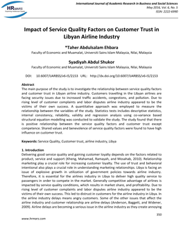 Impact of Service Quality Factors on Customer Trust in Libyan Airline Industry