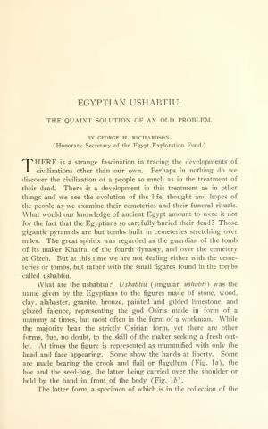 Egyptian Ushabtiu. the Quaint Solution of an Old