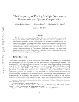 The Complexity of Finding Multiple Solutions to Betweenness and Quartet Compatibility Arxiv:1101.2170V2 [Q-Bio.PE] 28 Mar 2011