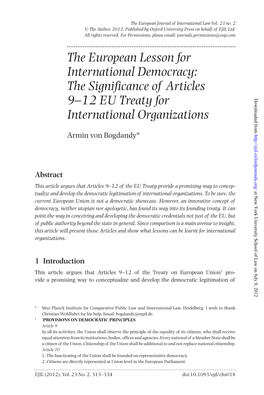 The European Lesson for International Democracy: the Significance of Articles 9–12 EU Treaty for International Organizations
