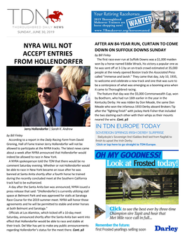 NYRA Will Not Accept Entries from Hollendorfer Cont