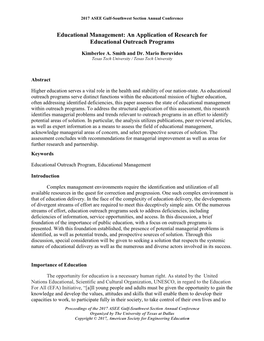 Educational Management: an Application of Research for Educational Outreach Programs