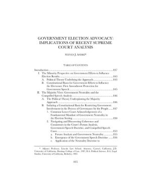 Government Election Advocacy: Implications of Recent Supreme Court Analysis