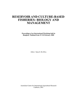 Reservoir and Culture-Based Fisheries: Biology and Management