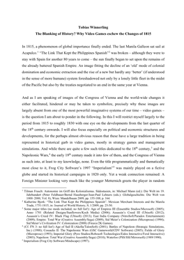 Tobias Winnerling the Blanking of History? Why Video Games Eschew the Changes of 1815 in 1815, a Phenomenon of Global Importance