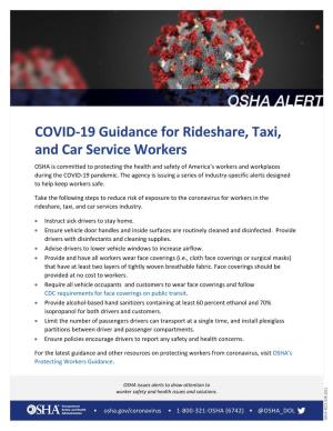 COVID-19 Guidance for Rideshare, Taxi, and Car Service Workers