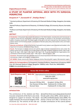 A STUDY of PLANTAR ARTERIAL ARCH with ITS SURGICAL PERSPECTIVE Anupama K *1, Saraswathi G 2, Shailaja Shetty 3